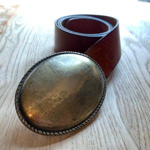 Cognac Brown Belt With Big Oval Belt Buckle